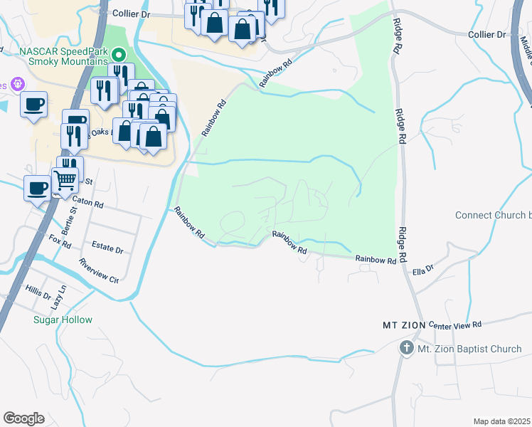 map of restaurants, bars, coffee shops, grocery stores, and more near 1631 J E D Trail in Sevierville