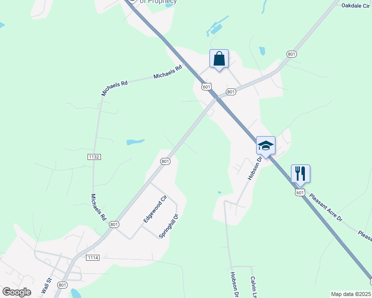 map of restaurants, bars, coffee shops, grocery stores, and more near 114 Harness Lane in Mocksville