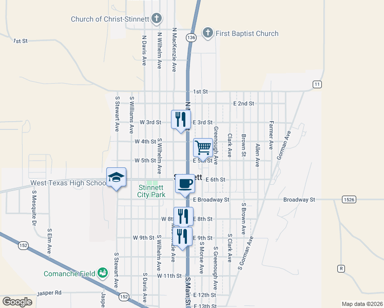 map of restaurants, bars, coffee shops, grocery stores, and more near 400-428 Morse Avenue in Stinnett