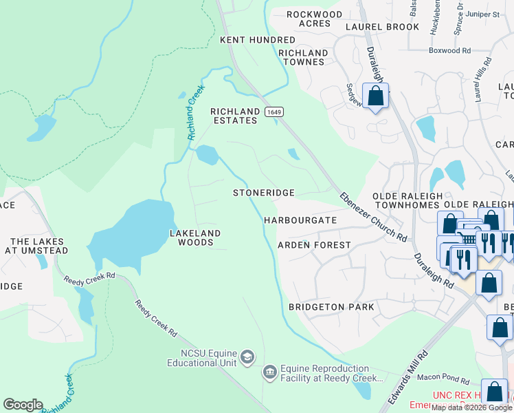 map of restaurants, bars, coffee shops, grocery stores, and more near 3701 Stonecrest Court in Raleigh