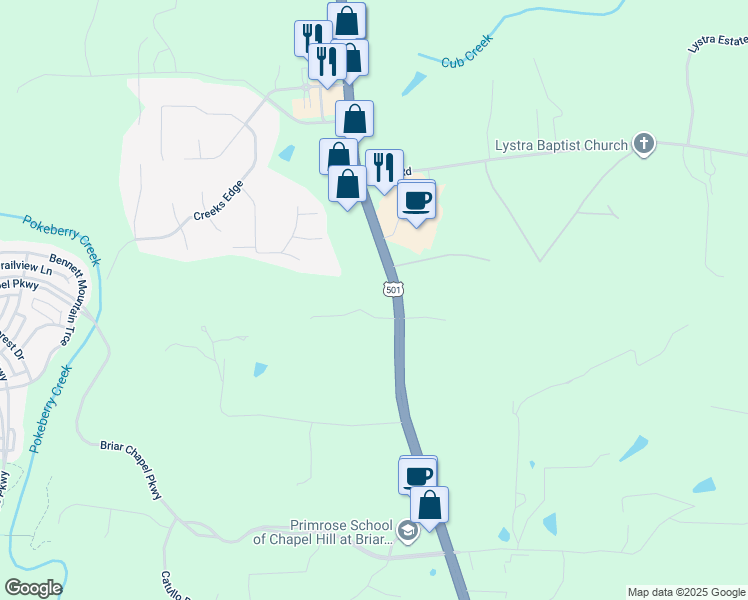 map of restaurants, bars, coffee shops, grocery stores, and more near 54B Poplar Street in Chapel Hill