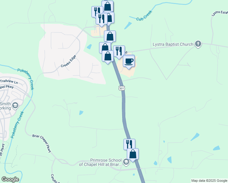 map of restaurants, bars, coffee shops, grocery stores, and more near 54B Poplar Street in Chapel Hill