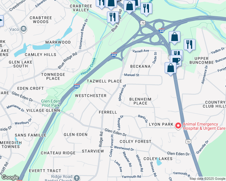 map of restaurants, bars, coffee shops, grocery stores, and more near in Raleigh