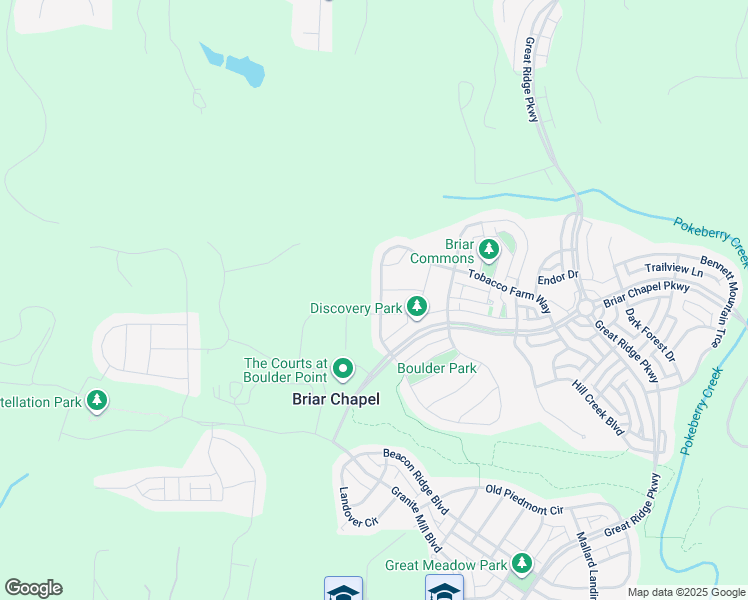 map of restaurants, bars, coffee shops, grocery stores, and more near Tobacco Farm Way in Chapel Hill