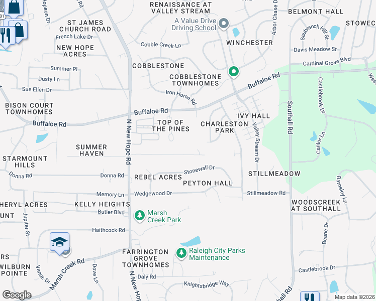 map of restaurants, bars, coffee shops, grocery stores, and more near 4219 Jane Lane in Raleigh