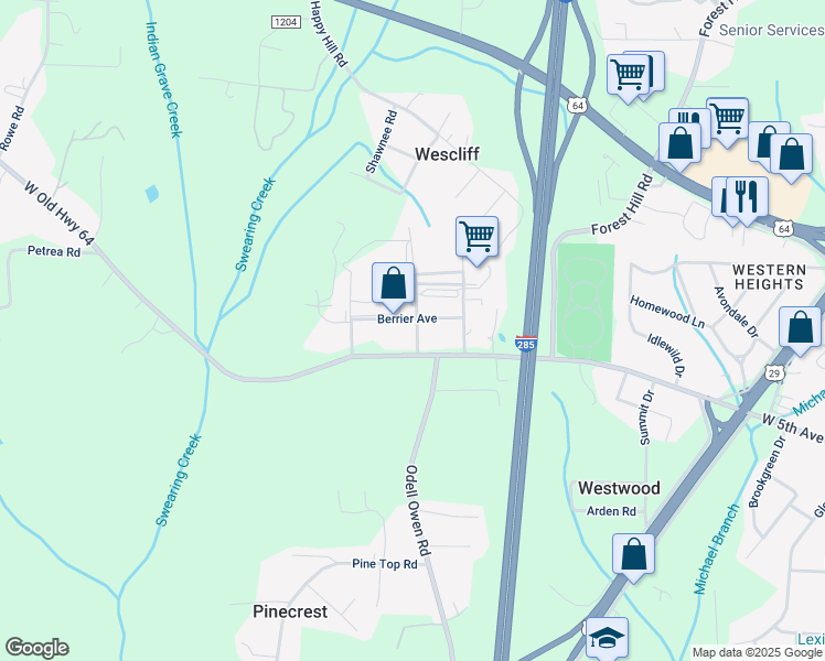 map of restaurants, bars, coffee shops, grocery stores, and more near 151 Forrest Hedrick Road in Lexington