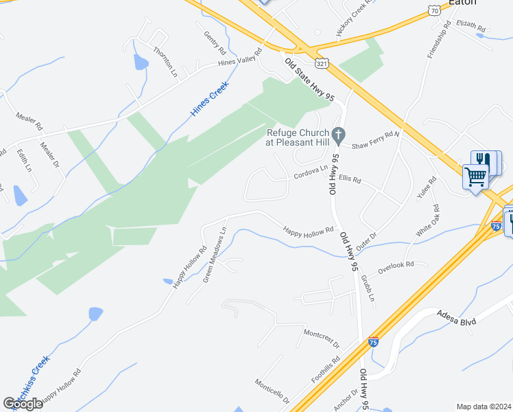 map of restaurants, bars, coffee shops, grocery stores, and more near 690 Cordova Lane in Lenoir City