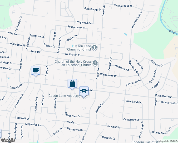 map of restaurants, bars, coffee shops, grocery stores, and more near 2718 Windemere Drive in Murfreesboro