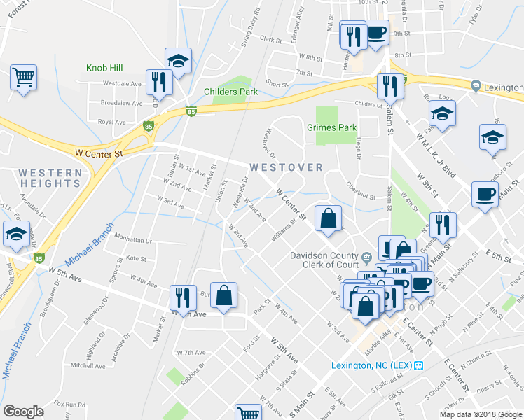 map of restaurants, bars, coffee shops, grocery stores, and more near 604 West 2nd Avenue in Lexington