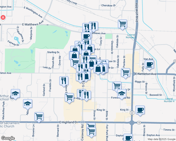 map of restaurants, bars, coffee shops, grocery stores, and more near 2400 East Nettleton Avenue in Jonesboro