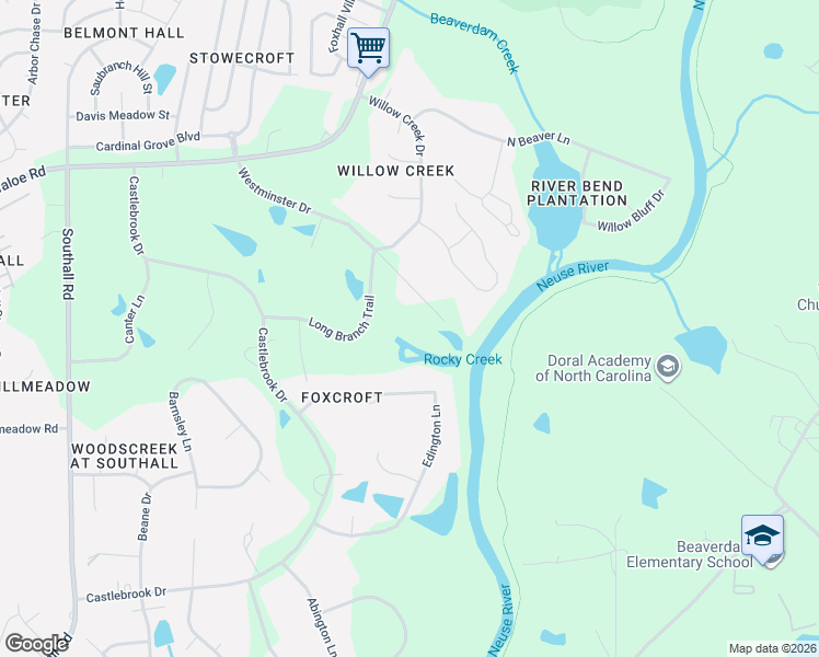 map of restaurants, bars, coffee shops, grocery stores, and more near 4605 Westminster Drive in Raleigh