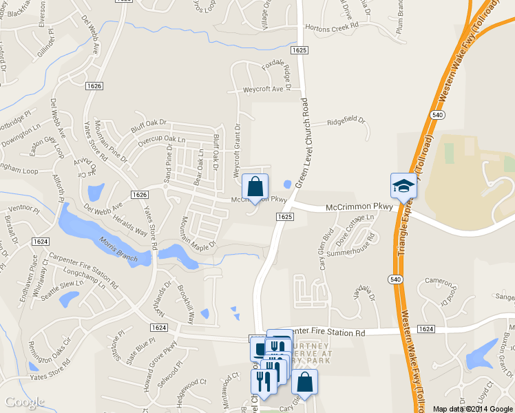 map of restaurants, bars, coffee shops, grocery stores, and more near 936 Green Alder Court in Cary