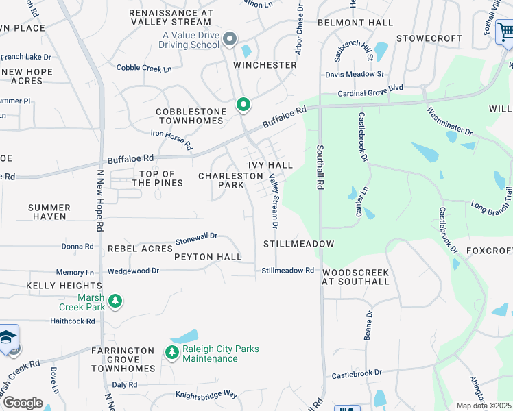 map of restaurants, bars, coffee shops, grocery stores, and more near 3816 Charleston Park Drive in Raleigh
