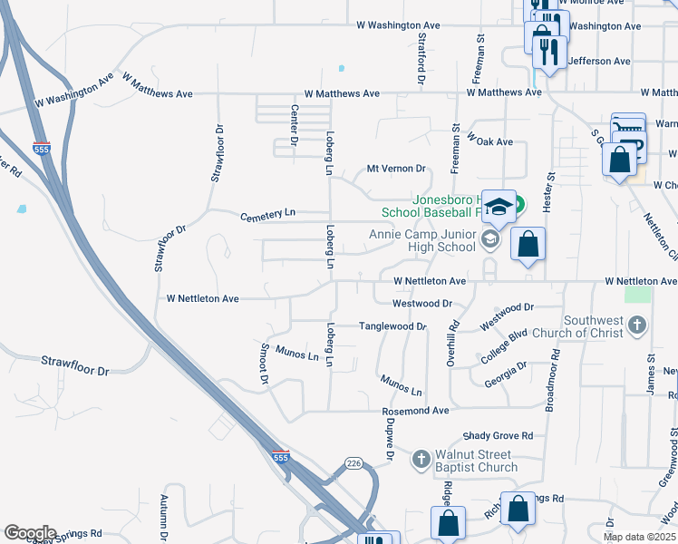 map of restaurants, bars, coffee shops, grocery stores, and more near 2026 West Nettleton Avenue in Jonesboro