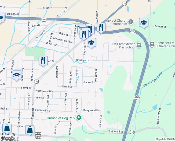 map of restaurants, bars, coffee shops, grocery stores, and more near 1123 North 31st Avenue in Humboldt
