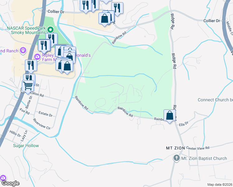 map of restaurants, bars, coffee shops, grocery stores, and more near 1631 J E D Trail in Sevierville