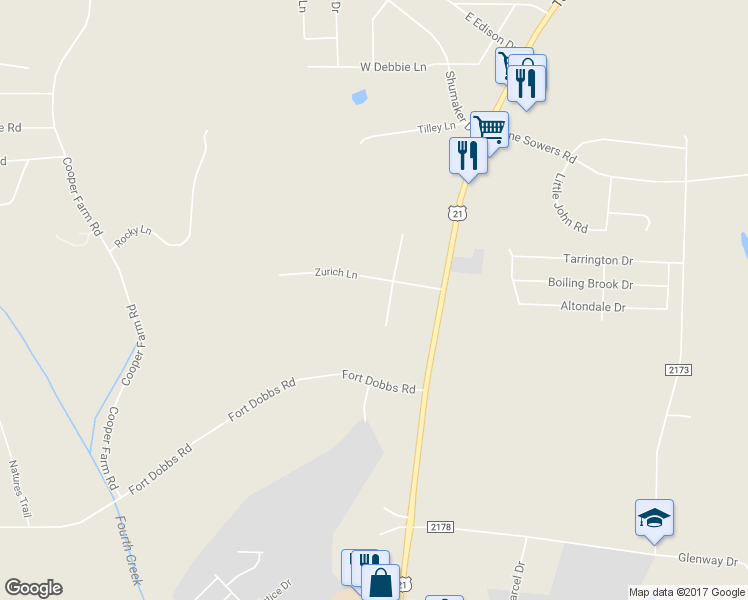map of restaurants, bars, coffee shops, grocery stores, and more near 144 Rimmer Road in Statesville