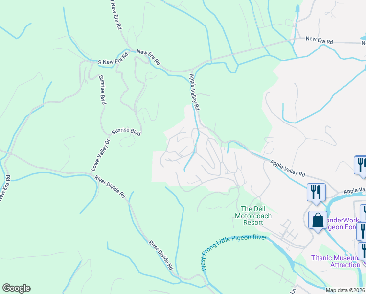 map of restaurants, bars, coffee shops, grocery stores, and more near 910 Deer Run Way in Sevierville