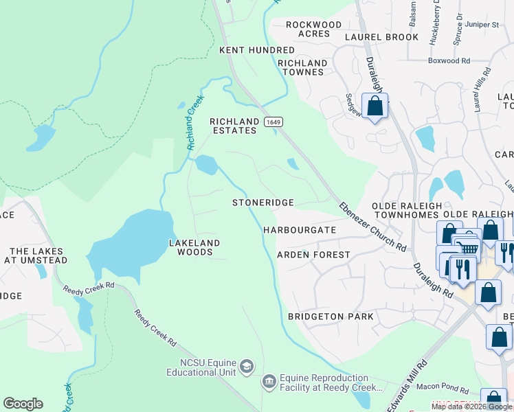 map of restaurants, bars, coffee shops, grocery stores, and more near 3701 Stonecrest Court in Raleigh