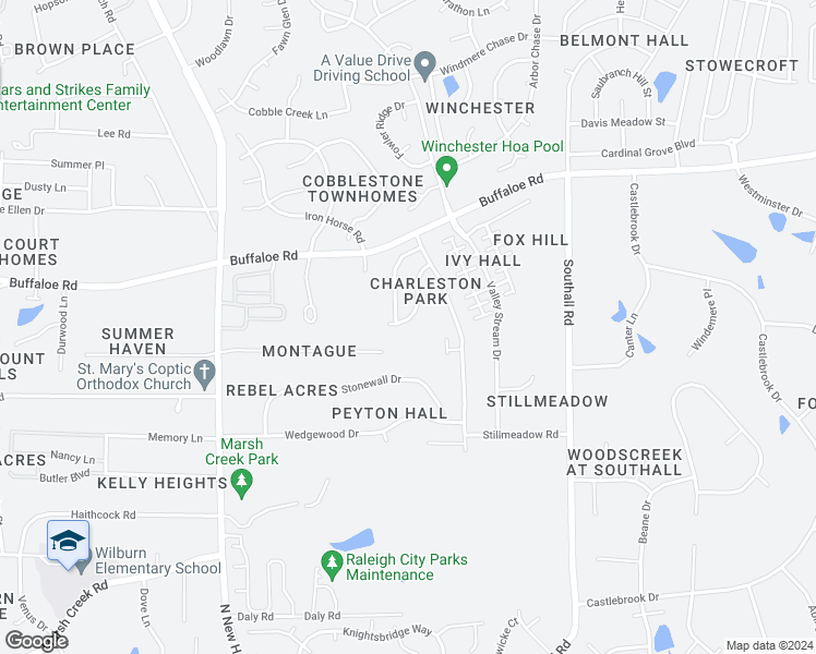 map of restaurants, bars, coffee shops, grocery stores, and more near 4606 Vendue Range Drive in Raleigh
