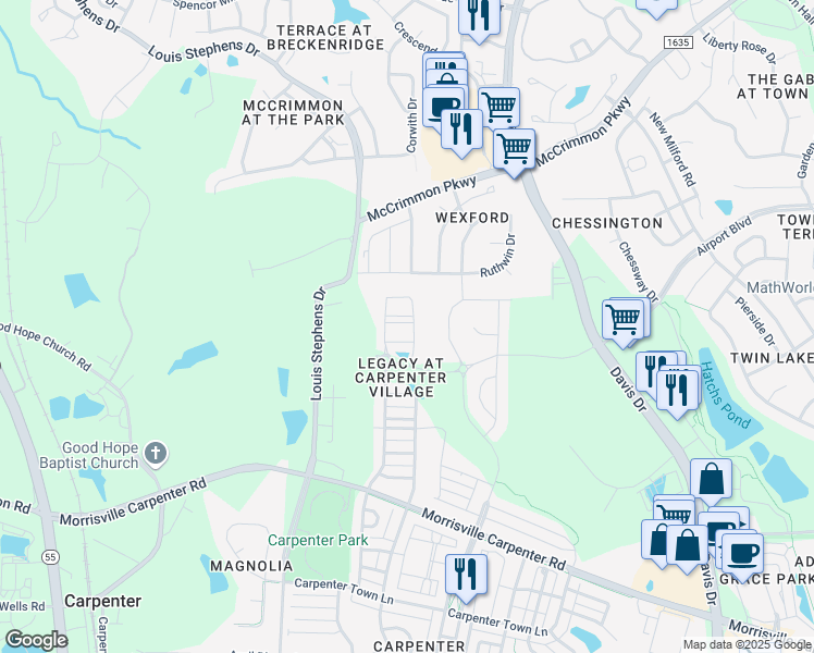 map of restaurants, bars, coffee shops, grocery stores, and more near 620 Baucom Grove Court in Cary