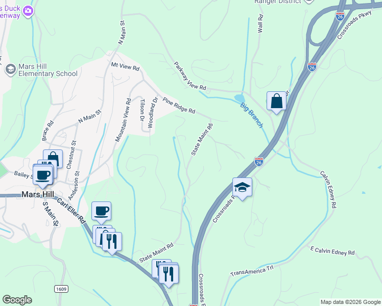 map of restaurants, bars, coffee shops, grocery stores, and more near 675 Roy Edwards Lane in Mars Hill
