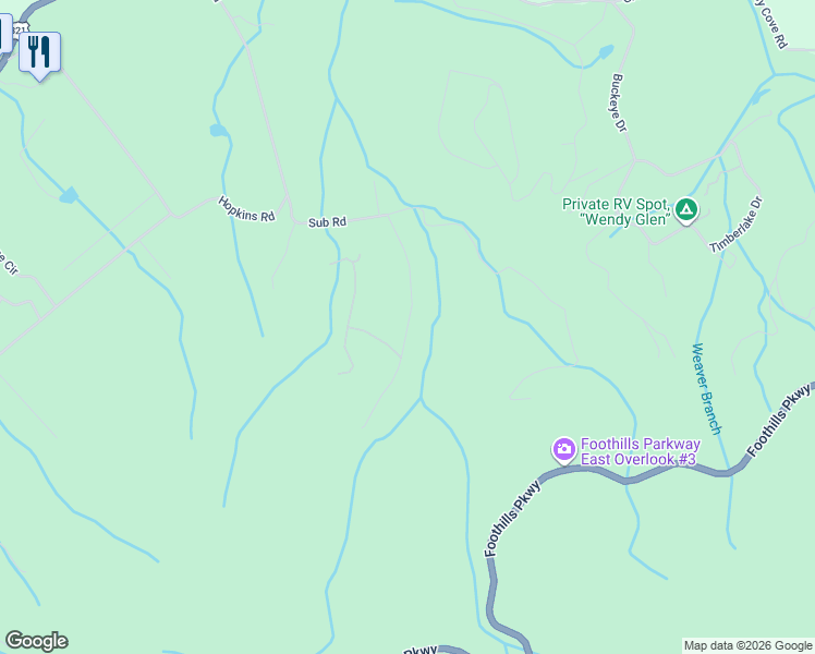 map of restaurants, bars, coffee shops, grocery stores, and more near 3372 Rocky Ridge Road in Cosby