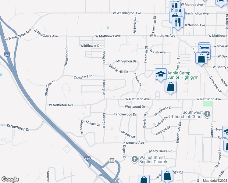 map of restaurants, bars, coffee shops, grocery stores, and more near 2013 Stonemill Drive in Jonesboro