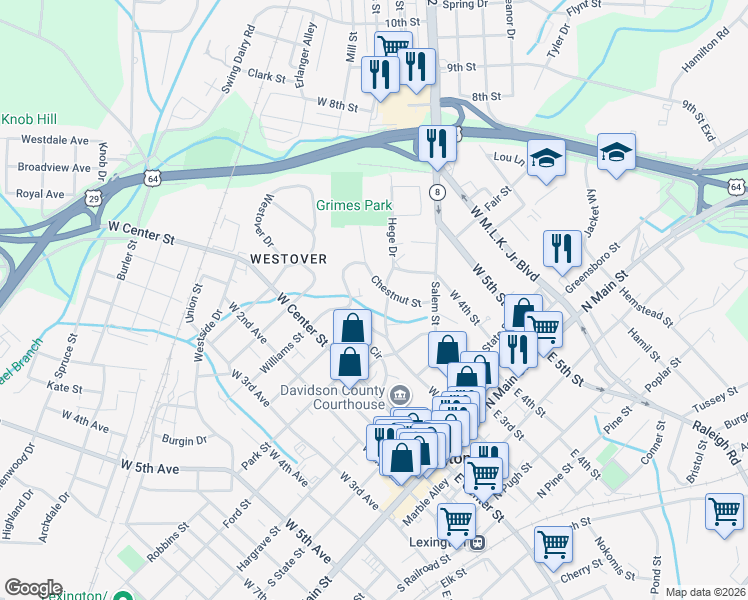 map of restaurants, bars, coffee shops, grocery stores, and more near 9 Hillcrest Circle in Lexington
