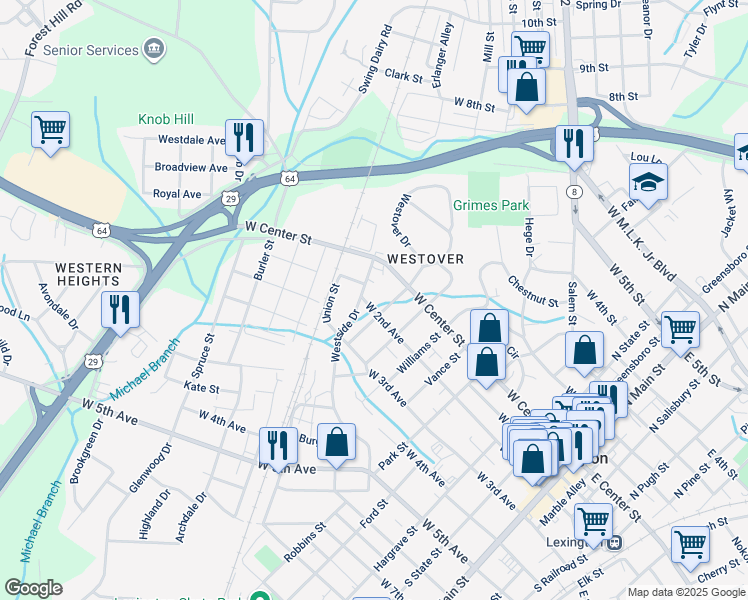 map of restaurants, bars, coffee shops, grocery stores, and more near 704 West 2nd Avenue in Lexington