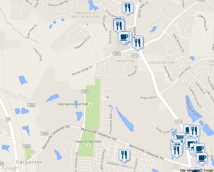 map of restaurants, bars, coffee shops, grocery stores, and more near 230 Linden Park Lane in Cary