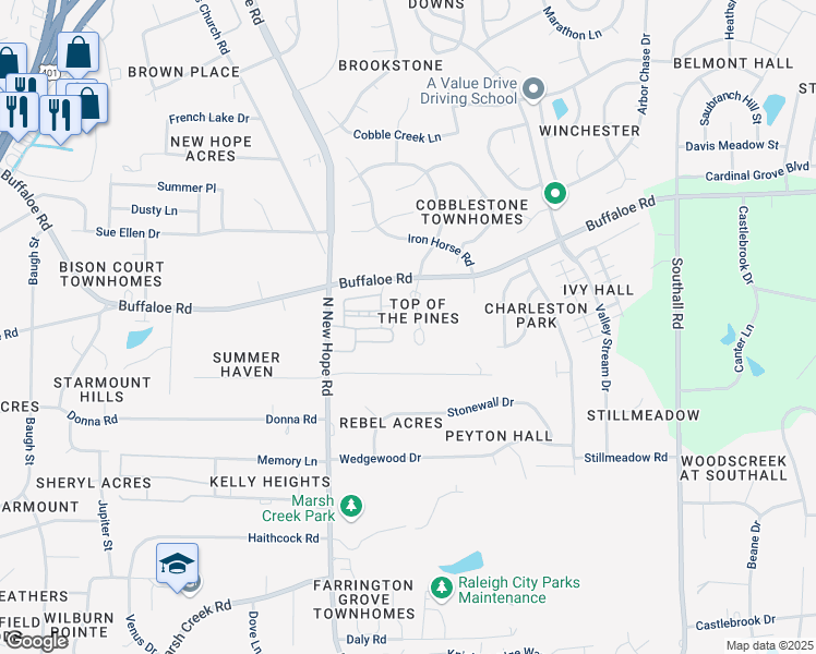 map of restaurants, bars, coffee shops, grocery stores, and more near in Raleigh