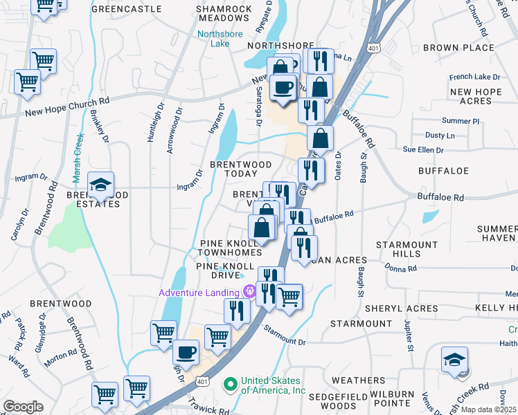 map of restaurants, bars, coffee shops, grocery stores, and more near 3119 Quinley Place in Raleigh