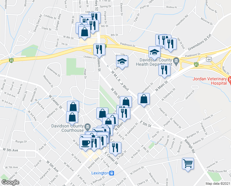 map of restaurants, bars, coffee shops, grocery stores, and more near West 5th Street in Lexington