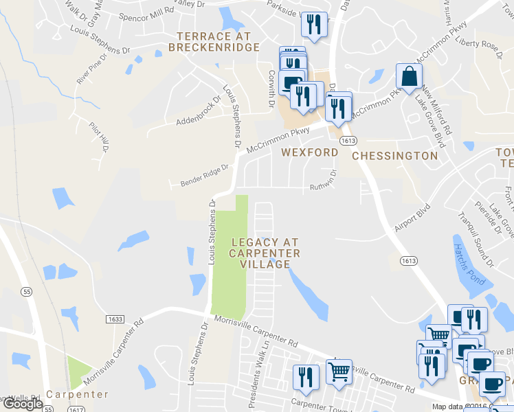 map of restaurants, bars, coffee shops, grocery stores, and more near 254 Linden Park Lane in Cary