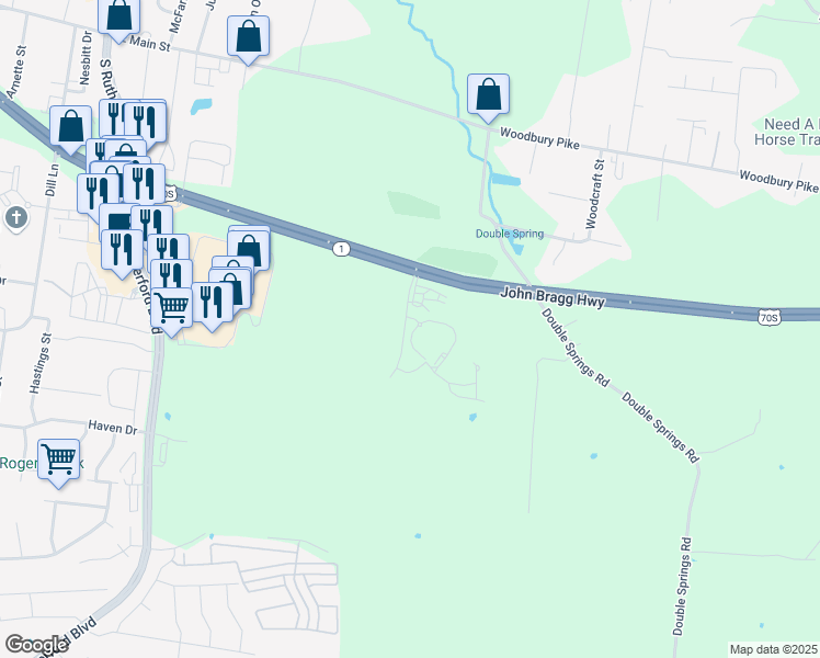map of restaurants, bars, coffee shops, grocery stores, and more near 4340-4358 John Bragg Highway in Murfreesboro