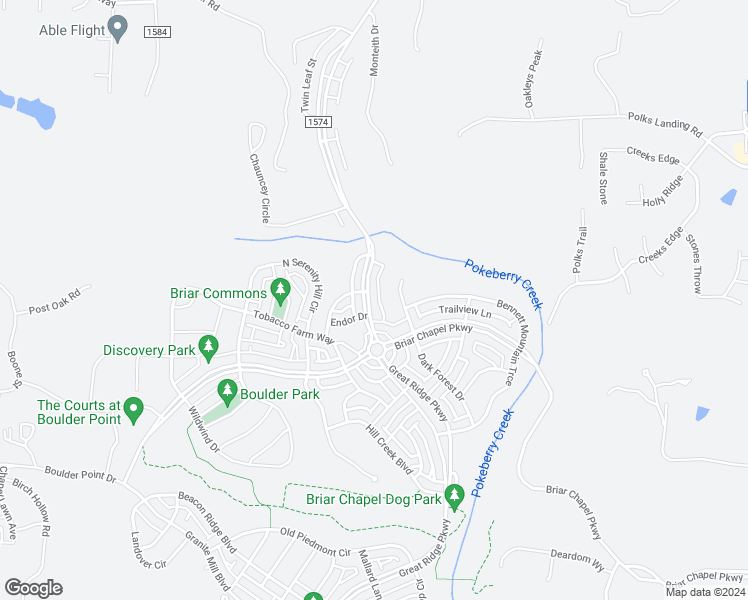 map of restaurants, bars, coffee shops, grocery stores, and more near 1229 Great Ridge Parkway in Chapel Hill