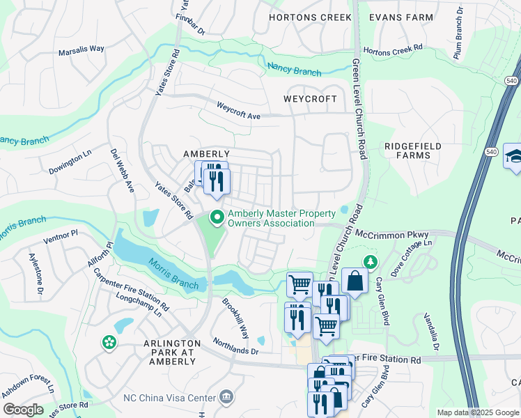 map of restaurants, bars, coffee shops, grocery stores, and more near 1009 Chalk Maple Drive in Cary