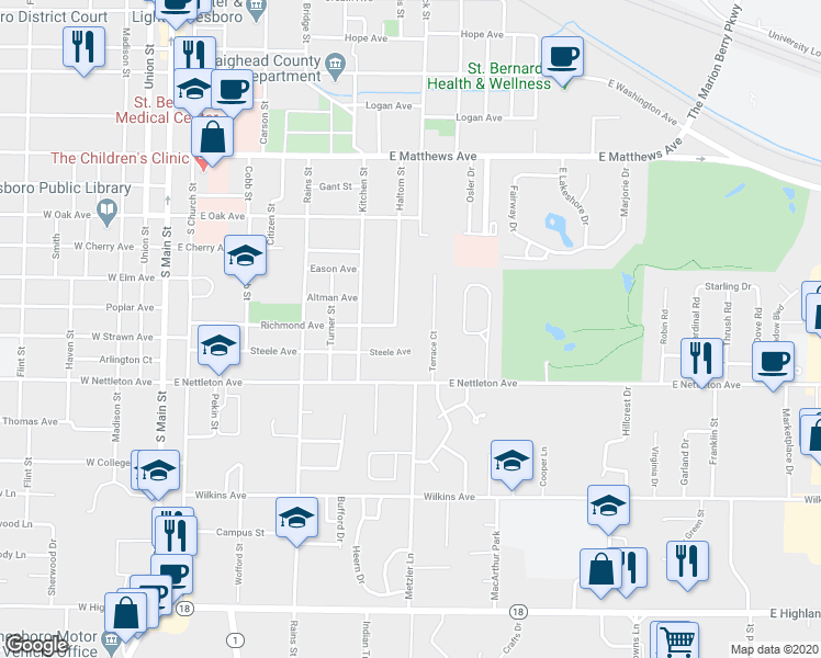 map of restaurants, bars, coffee shops, grocery stores, and more near 903 Richmond Avenue in Jonesboro