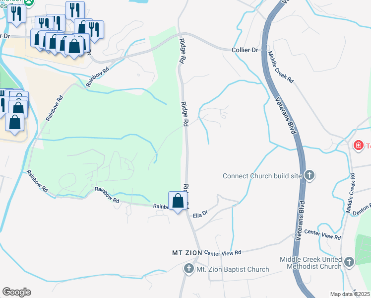 map of restaurants, bars, coffee shops, grocery stores, and more near 1604 Ridge Road in Sevierville