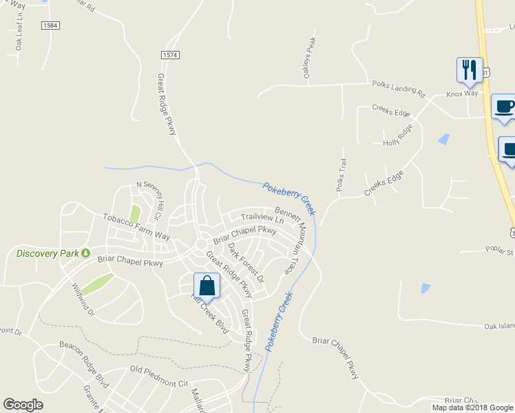 map of restaurants, bars, coffee shops, grocery stores, and more near 465 Bennett Mountain Trce in Chapel Hill