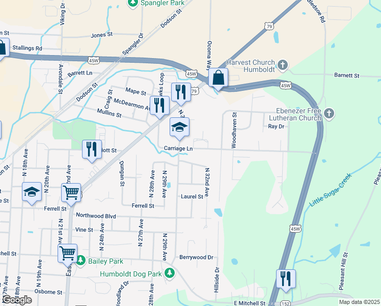 map of restaurants, bars, coffee shops, grocery stores, and more near 1948-2462 Carriage Lane in Humboldt