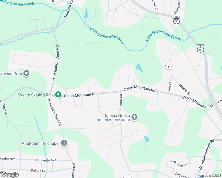 map of restaurants, bars, coffee shops, grocery stores, and more near 1632 Cajah Mountain Rd in Hudson
