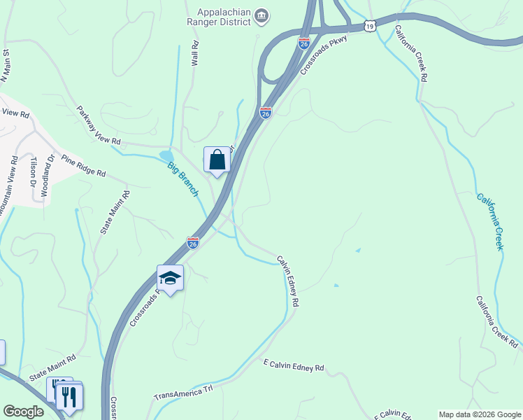 map of restaurants, bars, coffee shops, grocery stores, and more near 119 Calvin Edney Road in Mars Hill