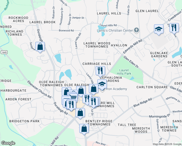 map of restaurants, bars, coffee shops, grocery stores, and more near 3508 Old Post Road in Raleigh