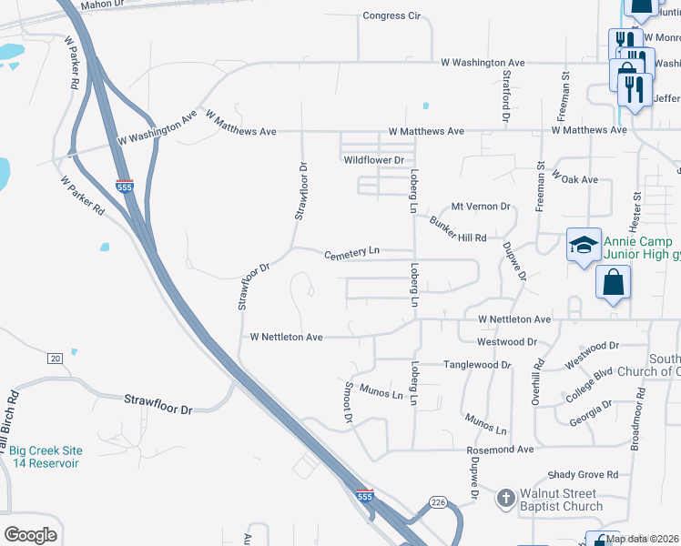 map of restaurants, bars, coffee shops, grocery stores, and more near 2202 Sweet Gum Drive in Jonesboro