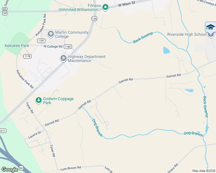 map of restaurants, bars, coffee shops, grocery stores, and more near 2152 Garrett Road in Williamston