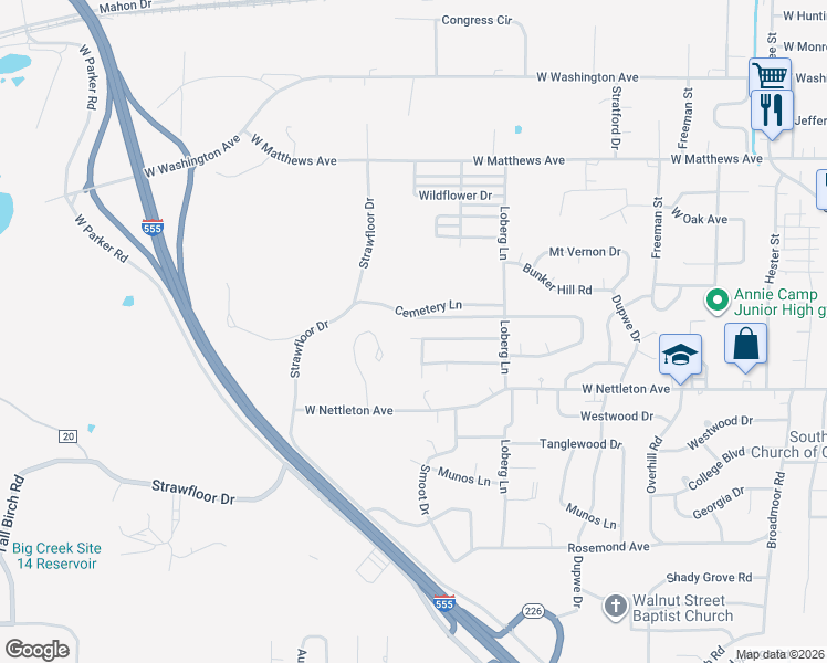 map of restaurants, bars, coffee shops, grocery stores, and more near 2202 Sweet Gum Drive in Jonesboro