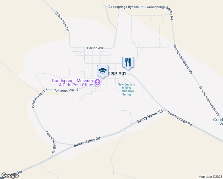 map of restaurants, bars, coffee shops, grocery stores, and more near 275 South Vegas Street in Jean