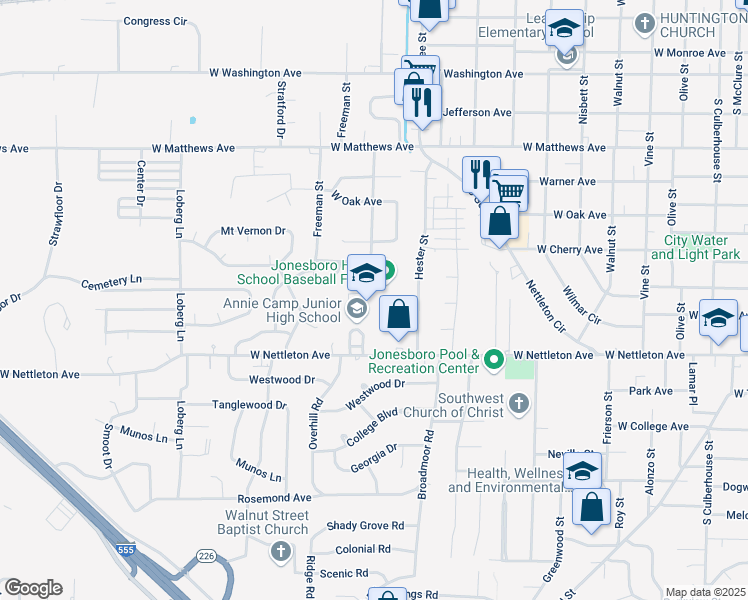 map of restaurants, bars, coffee shops, grocery stores, and more near 1814 West Nettleton Avenue in Jonesboro